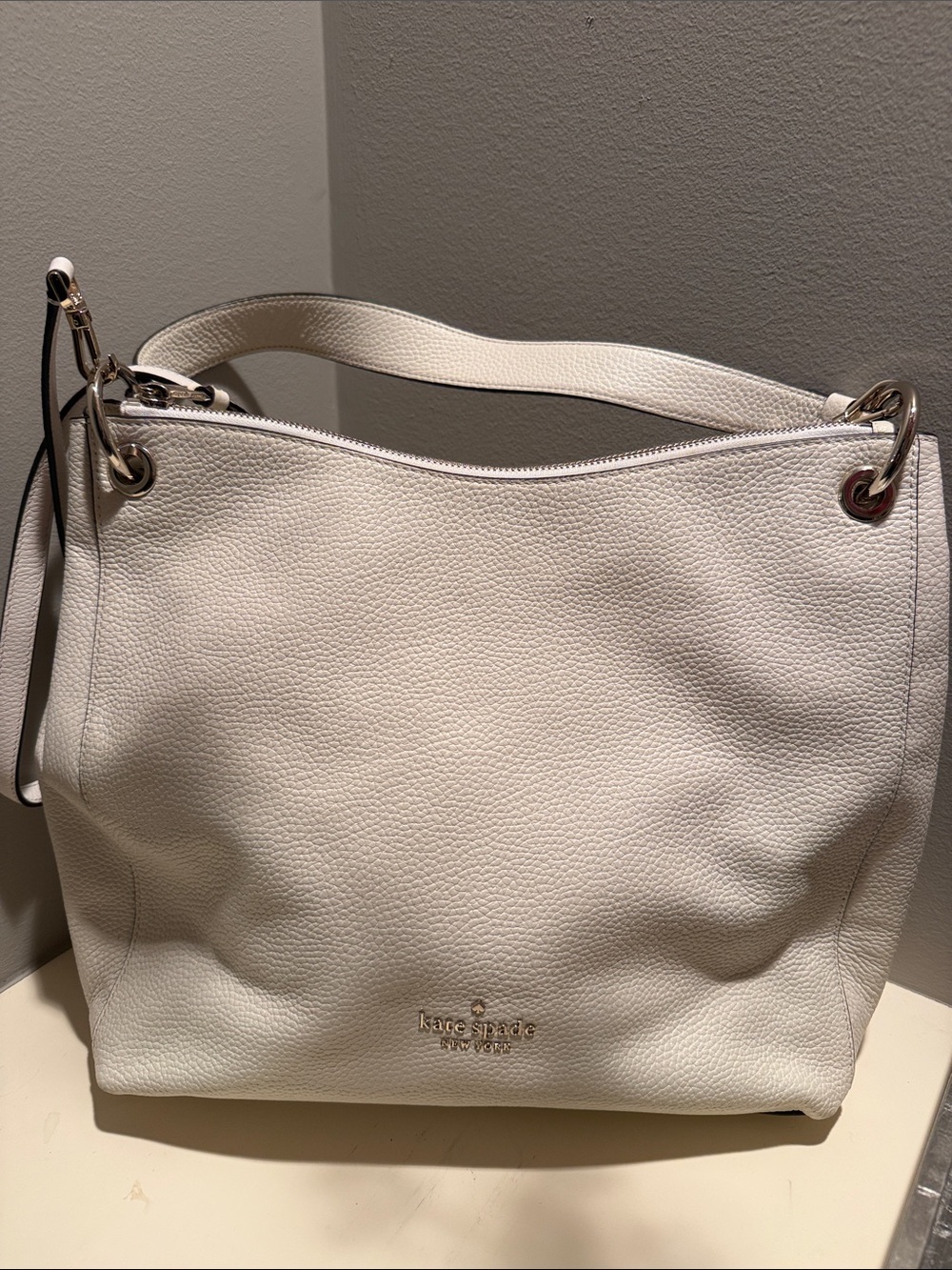 kate spade Cream Pebbled Leather Shoulder Bag with Gold Hardware